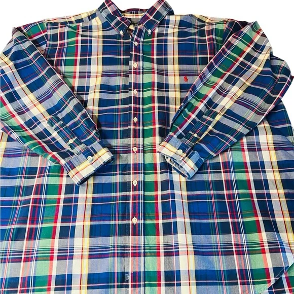 Ralph Lauren Blue Label Men's Blue and Green Plaid Button Down Shirt Size 3XB - Picture 6 of 11